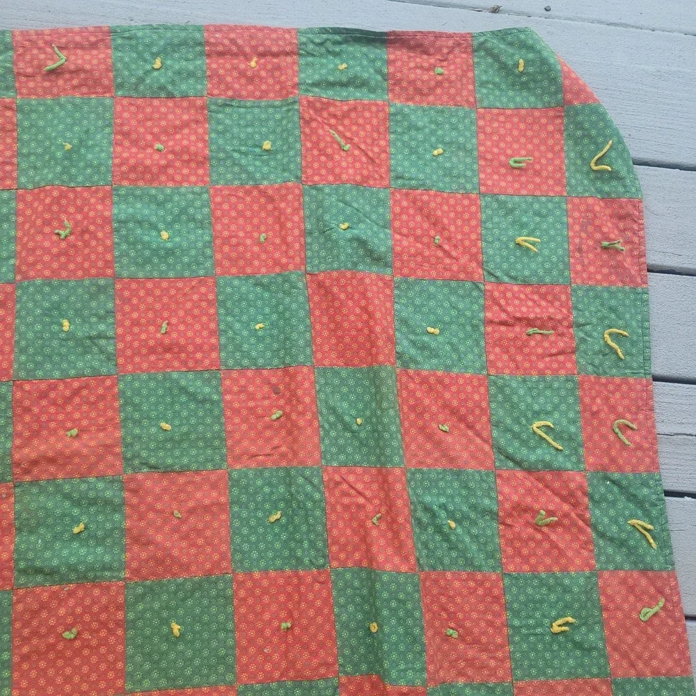 Vintage Handmade Quilt 64x80 Christmas Holiday Embroidered Name